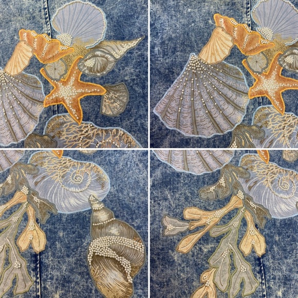 VTG Cool Blues Acid Wash Denim Pearl Embroidered Blazer Jacket Coastal Cowgirl M - Picture 6 of 16